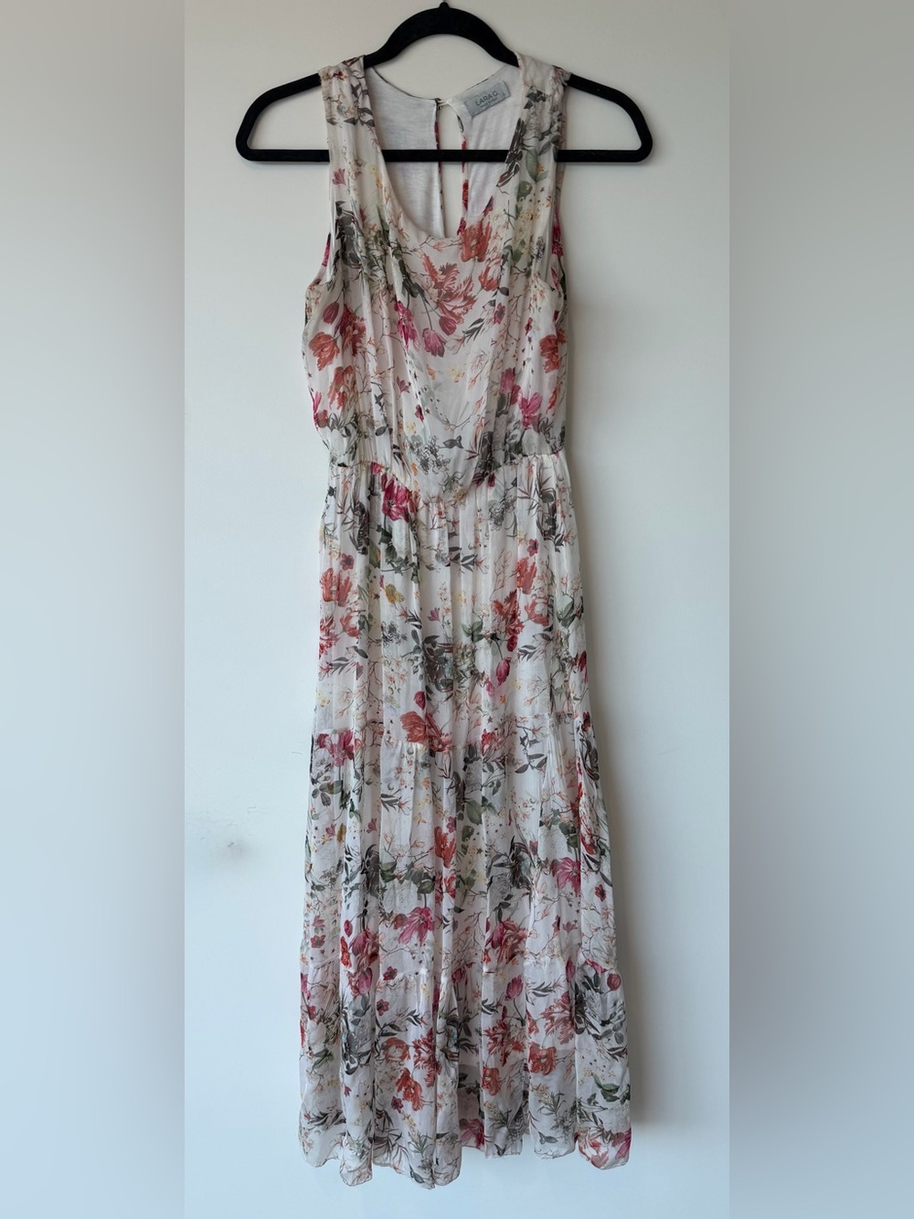 Lara G Floral White Midi Dress with Pink & Green Prints